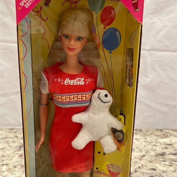 Mattel 1998 Coca-Cola Party Special Edition Barbie Doll with Polar Bear Plush - Picture 2 of 4
